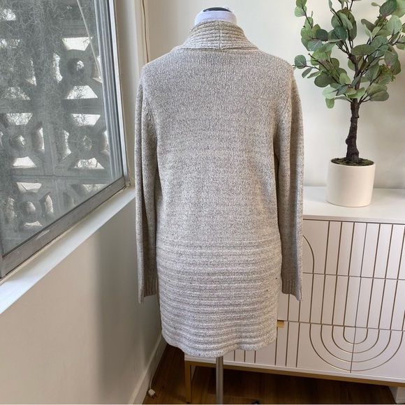 FORTUNE + IVY Longline Buckle Cardigan/ Coatigan in Heathered Oatmeal, Size S - Picture 6 of 9